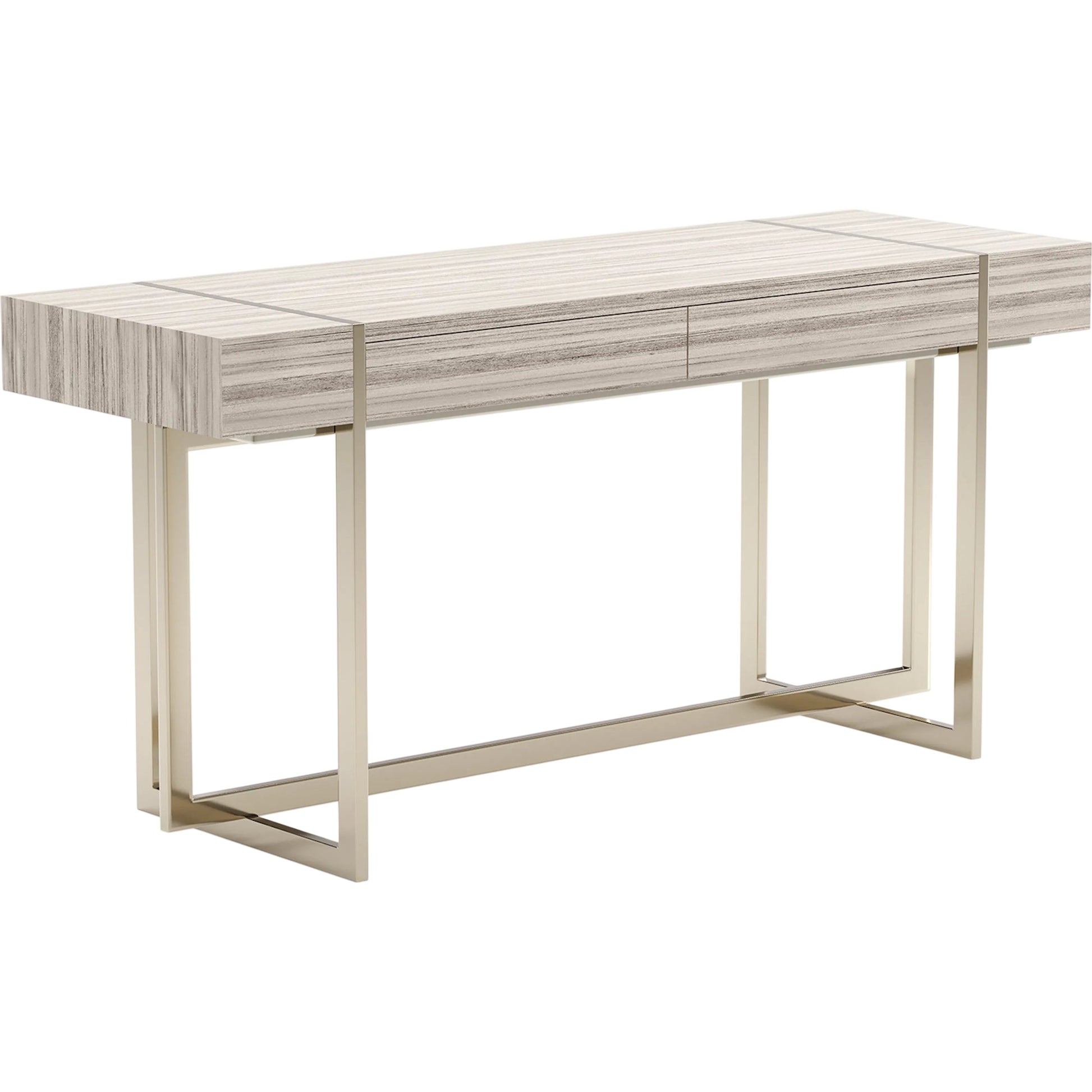 Wish You Were Here Console Table by Caracole in light and whisper of gold. Made from stone in a modern style.