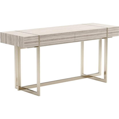 Wish You Were Here Console Table by Caracole in light and whisper of gold. Made from stone in a modern style.
