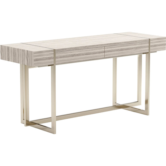 Wish You Were Here Console Table by Caracole in light and whisper of gold. Made from stone in a modern style.