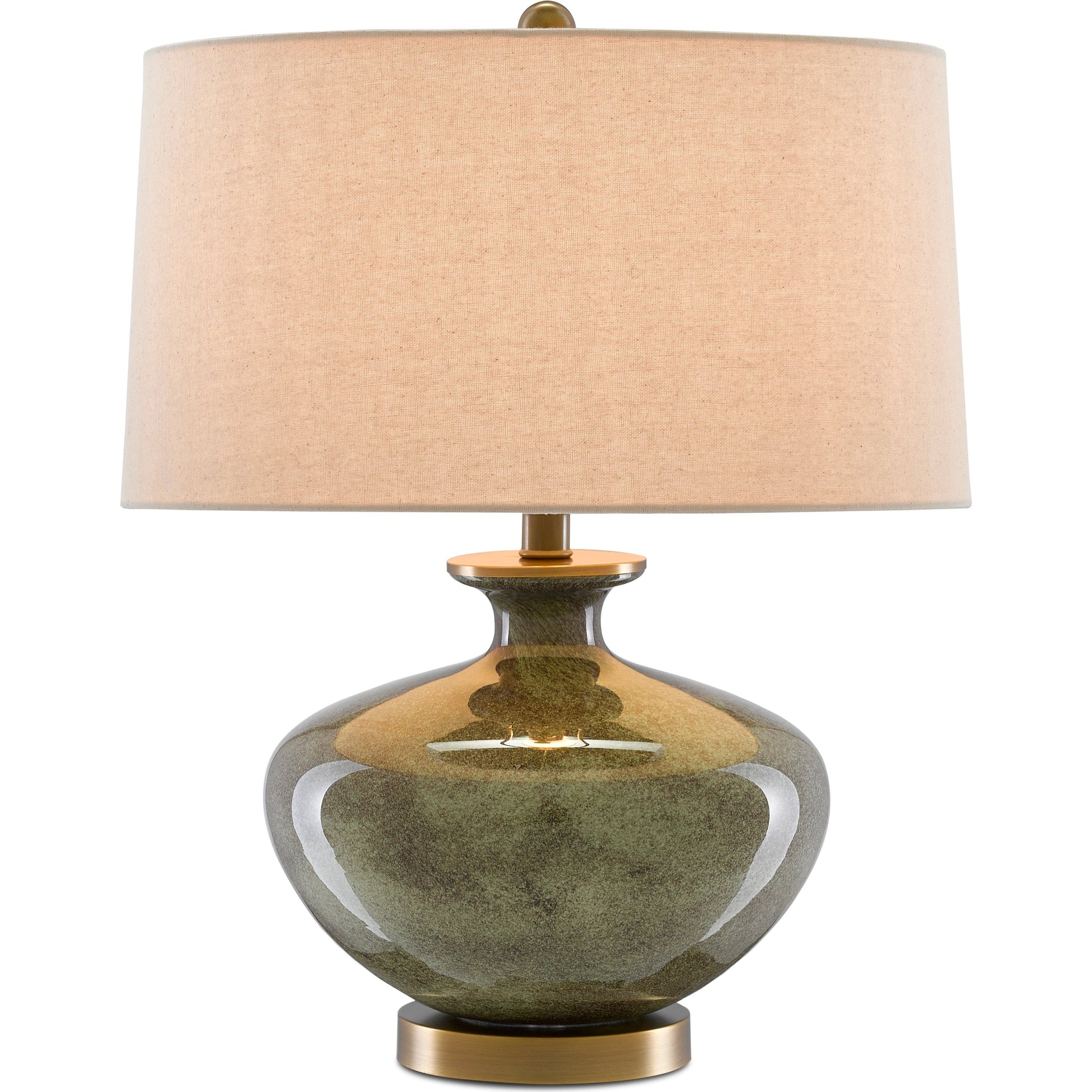 Greenlea Table Lamp by Currey and Company in dark gray, moss green, antique brass. Made from glass, metal in a transitional style.