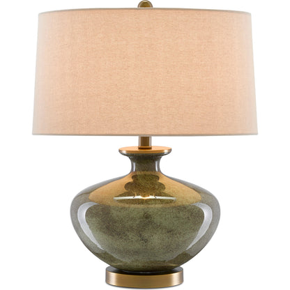 Greenlea Table Lamp by Currey and Company in dark gray, moss green, antique brass. Made from glass, metal in a transitional style.