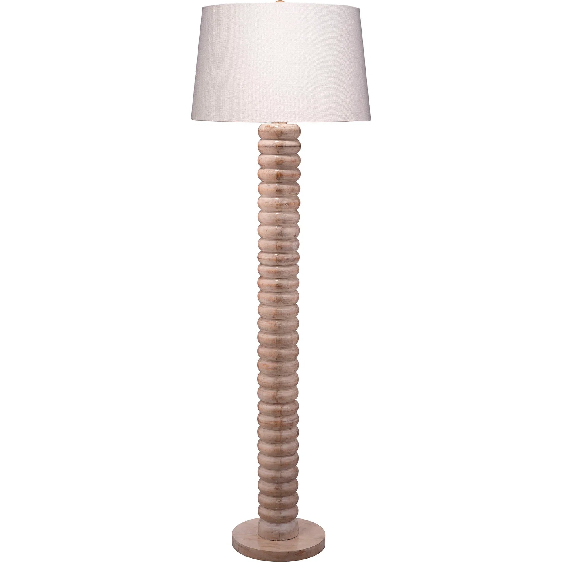 Abacus Floor Lamp by Jamie Young in natural and bleached lacquered. Made from mango wood in a transitional style.
