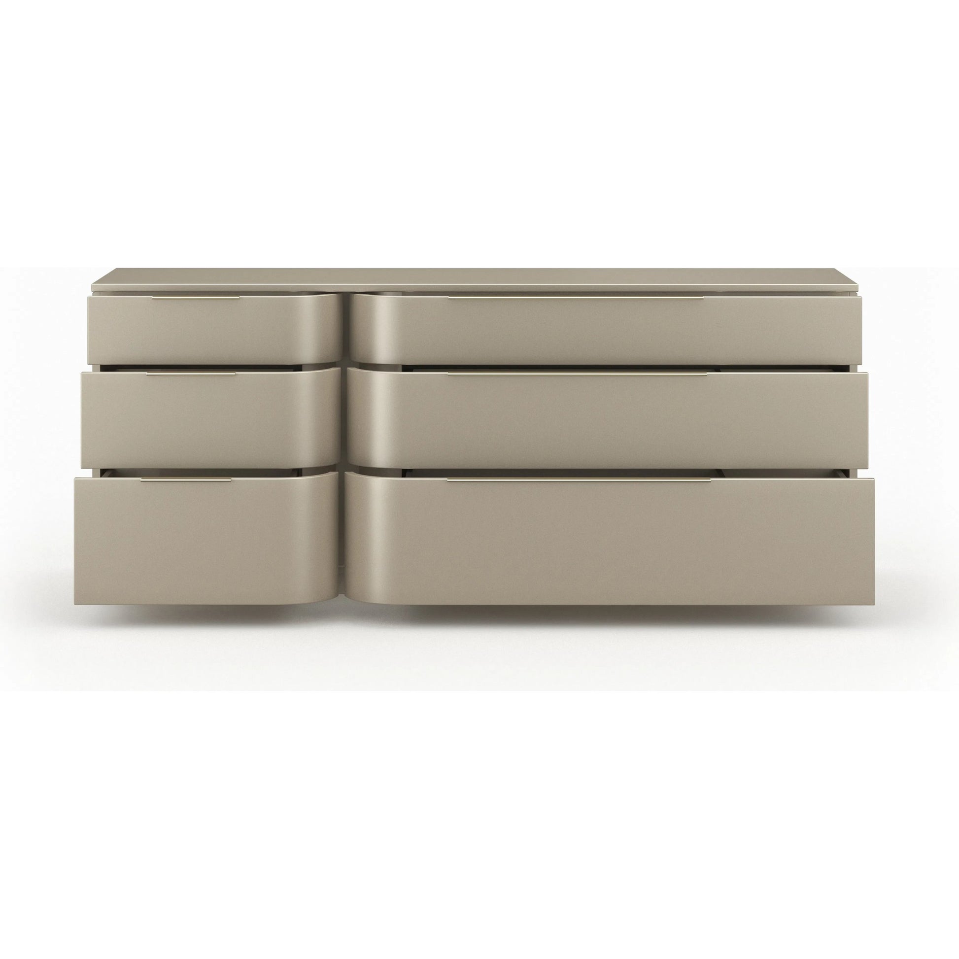 Oblique Dresser by Caracole in soft silver paint gloss, brushed whisper of gold. Made from unique in a transitional style.