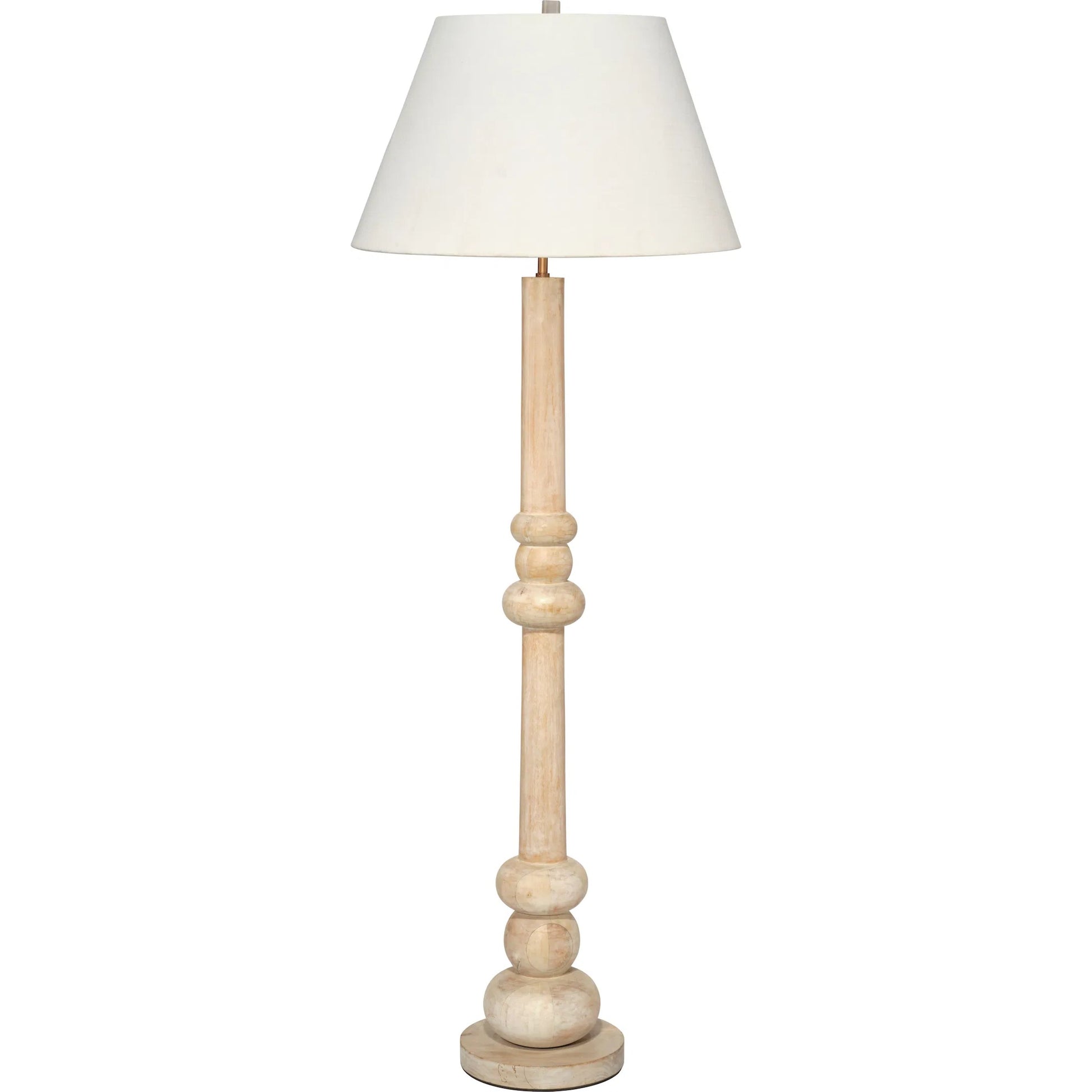 Augustine Floor Lamp by Jamie Young in off, white and white washed mango wood. Made from wood in a unique style.