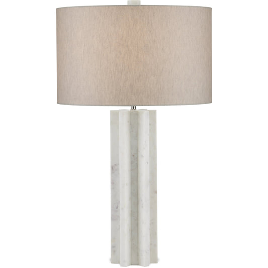 Mercurius Marble Table Lamp by Currey and Company in white. Made from marble in a modern style.