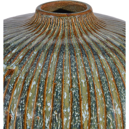 Shoulder Vase by Currey and Company in reactive blue, brown. Made from ceramic in a modern style.