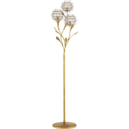Dandelion Floor Lamp by Currey and Company in contemporary silver leaf, contemporary gold leaf. Made from wrought iron in a modern style.