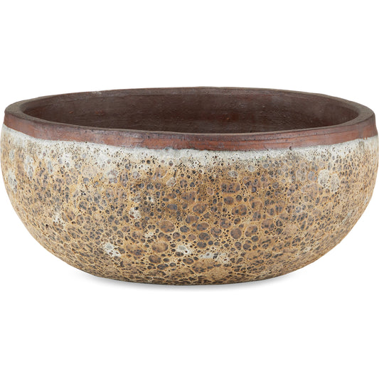 Lyra Beige Planter by Currey and Company in reactive cream. Made from ceramic in a modern style.