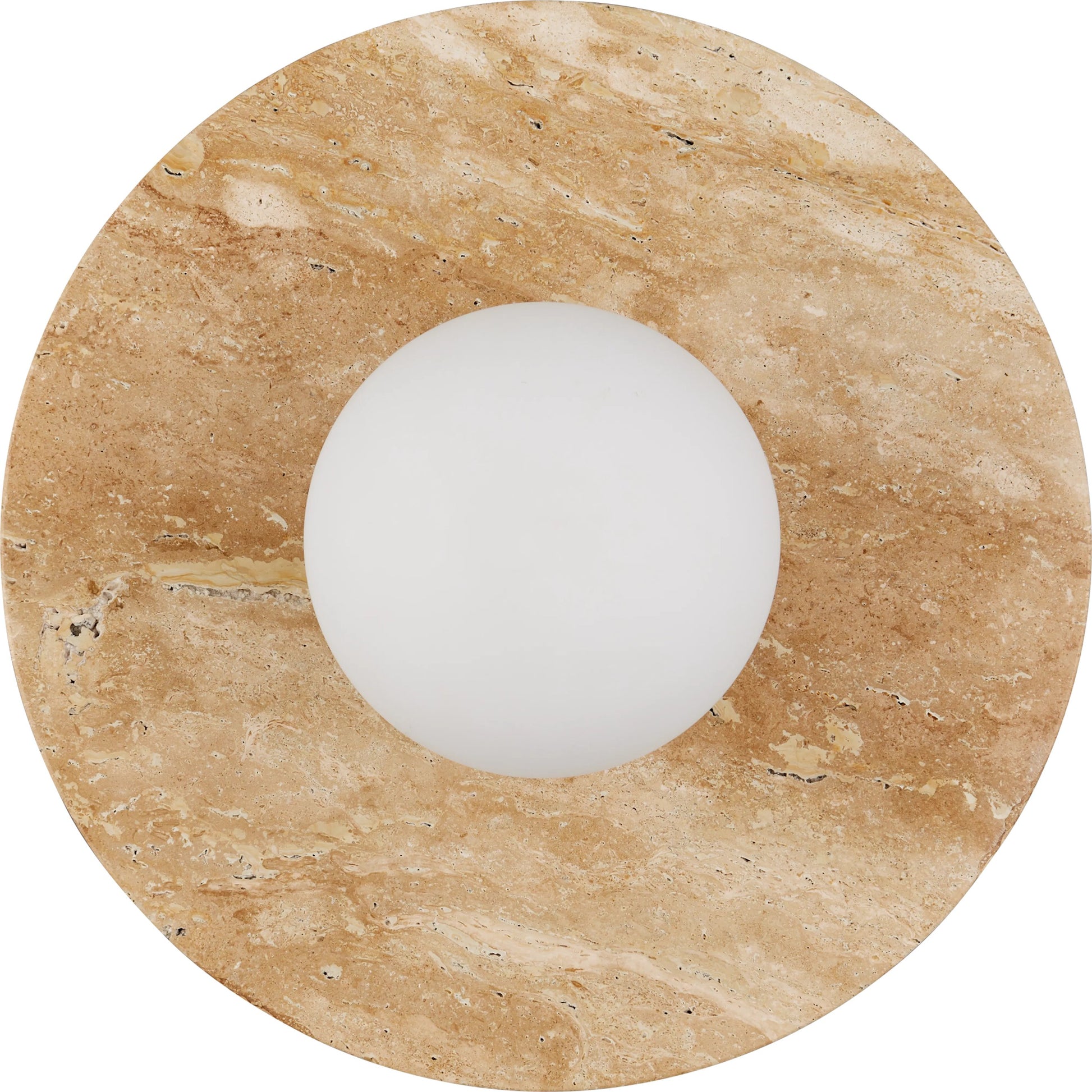 Apricity Wall Sconce by Currey and Company in beige, antique brass, frosted white. Made from travertine, metal, glass in a modern style.