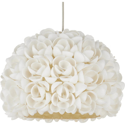 Virtu 15-Light Round Multi-Drop Pendant by Currey and Company in natural, silver. Made from clamrose shell, metal, composite in a modern style.