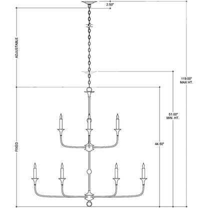 Nottaway Two-Tier Chandelier by Currey and Company. Made from wrought iron in a traditional style.