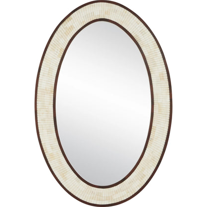 Andar Oval Mirror by Currey and Company in natural, dark walnut, mirror. Made from bone, wood, engineered hardwood, glass in a modern style.