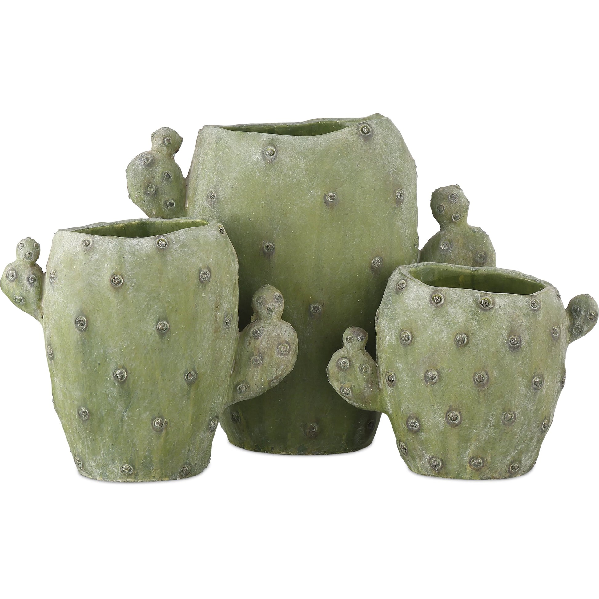 Cactus Vase Set by Currey and Company in green. Made from composite in a modern style.