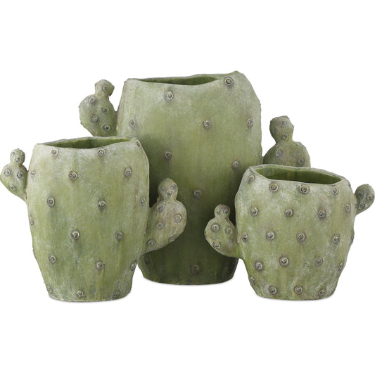 Cactus Vase Set by Currey and Company in green. Made from composite in a modern style.