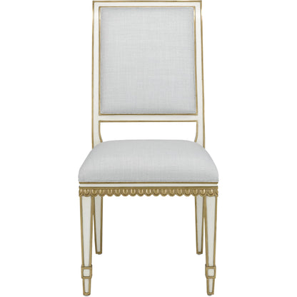 Ines Chair by Currey and Company in mixology moonstone and ivory, antique gold. Made from mahogany in a transitional style.