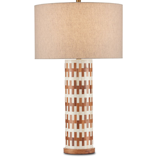 Tia Table Lamp by Currey and Company in white, natural, antique brass. Made from wood, bone, composite, engineered hardwood, metal in a modern style.