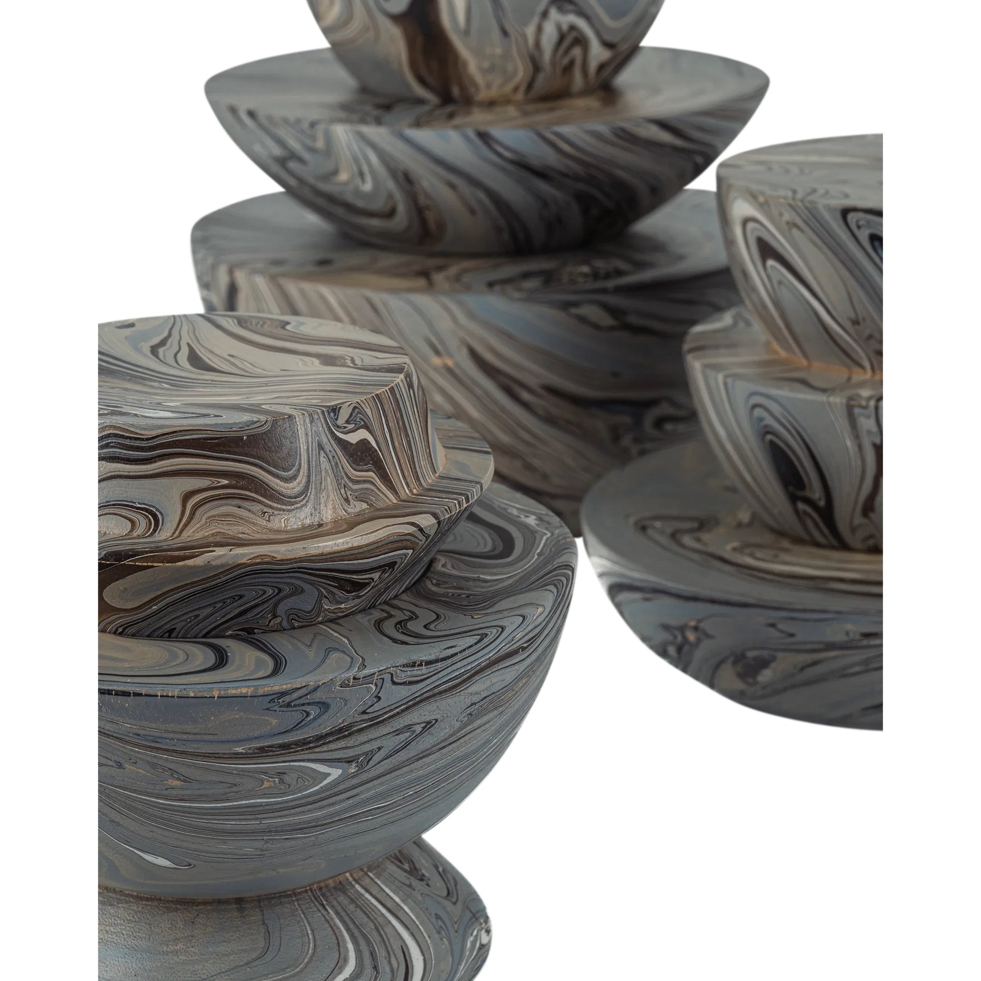 Stacking Box Set by Currey and Company in marbleized gray. Made from wood in a unique style.