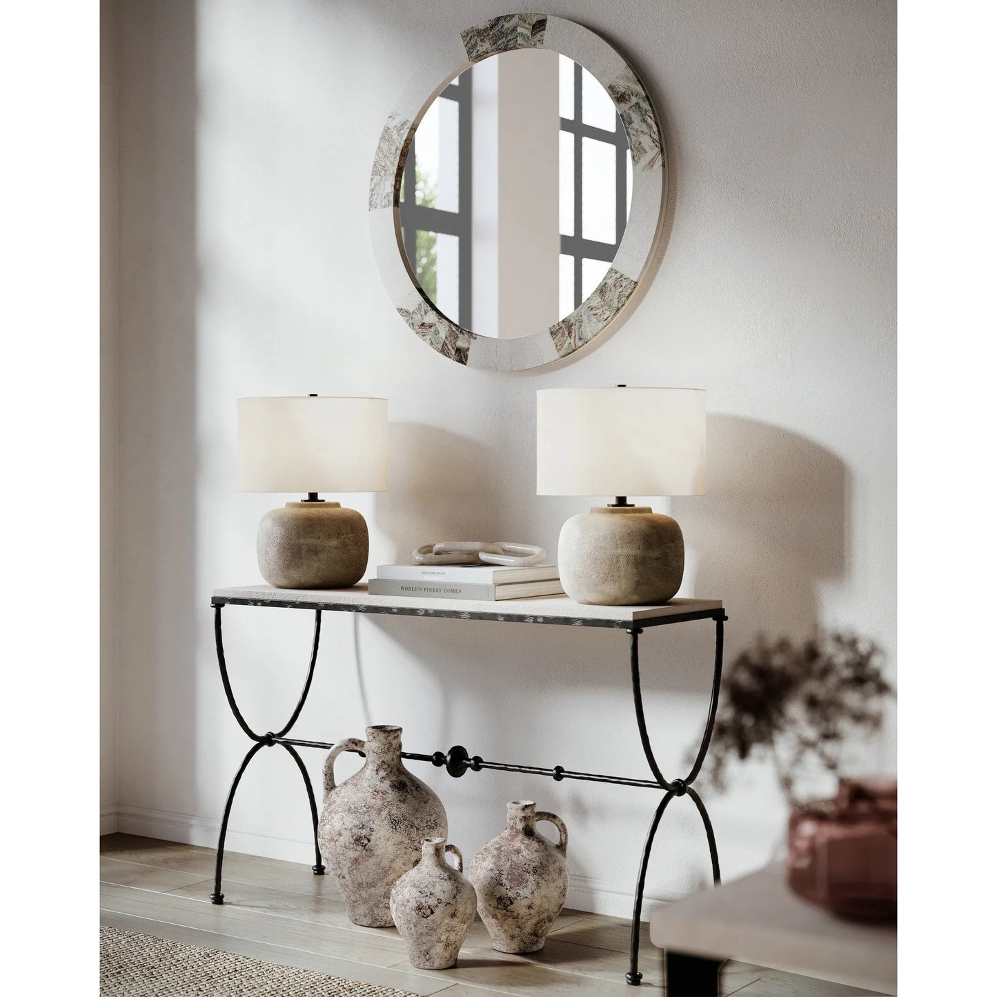 009 SI-2007805 | Lifestyle | Marne Demijohn Set by Currey and Company in brown, off white. Made from terracotta in a modern style.