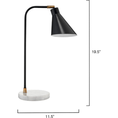 Chronicle Task Lamp by Jamie Young in black, antique brass, white marble. Made from iron, marble in a modern style.