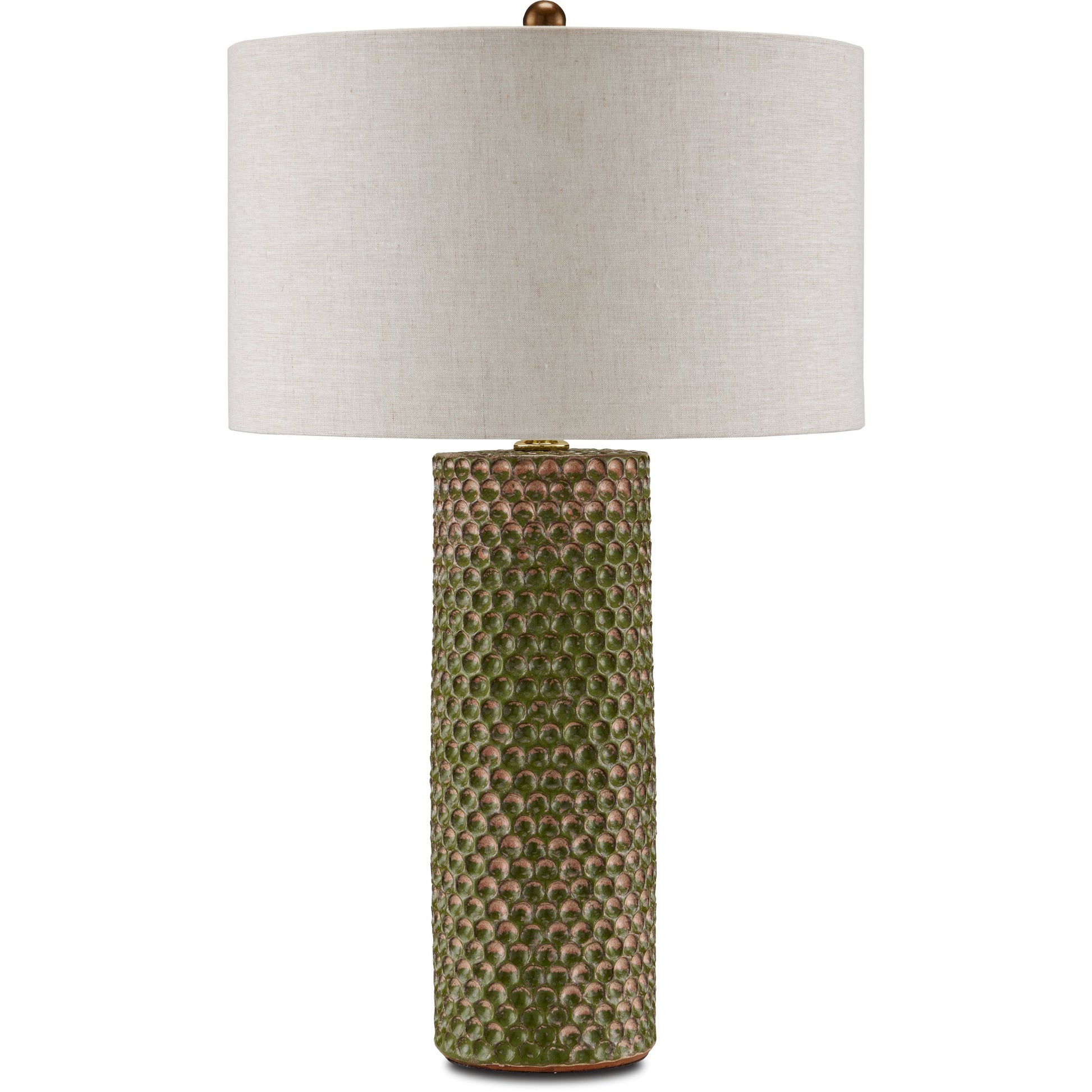 Polka Dot Table Lamp by Currey and Company in reactive blue, polished brass. Made from ceramic in a modern style.