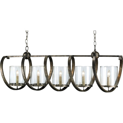 Maximus Chandelier by Currey and Company. Made from wrought iron, glass in a modern style.