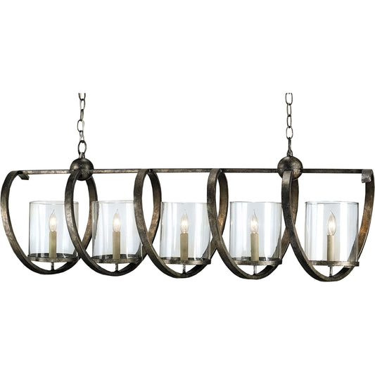 Maximus Chandelier by Currey and Company. Made from wrought iron, glass in a modern style.
