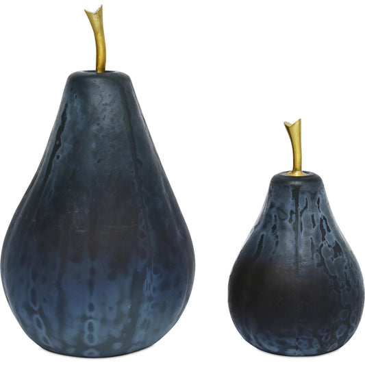 Glass Dark Pear Set by Currey and Company in blue, brass. Made from glass, brass in a eclectic & global style.