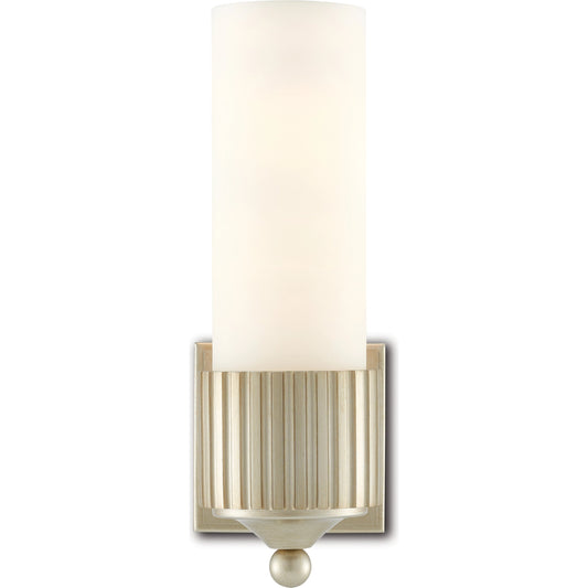 Bryce Wall Sconce by Currey and Company in silver leaf, frosted glass. Made from composite, glass in a transitional style.