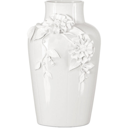 Flower Maria Vase by Currey and Company in white. Made from porcelain in a modern style.