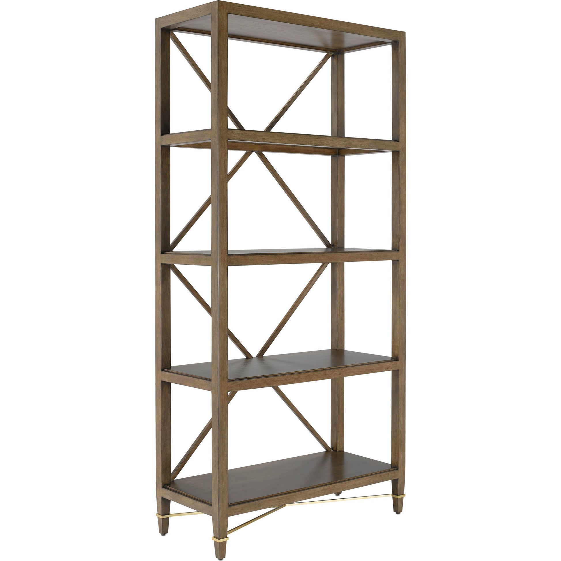 Verona Etagere by Currey and Company in chanterelle, champagne. Made from mahogany, iron in a transitional style.