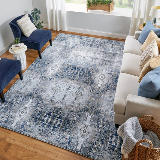 Gaspar Damask Rug - 3834F by Feizy in blue, gray, taupe. Made from polypropylene, polyester in a unique style.