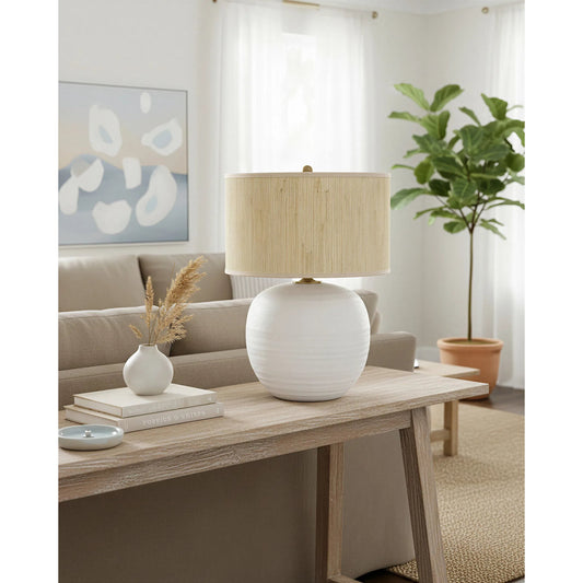 Zena Table Lamp by Currey and Company in textured white. Made from terracotta in a transitional style.