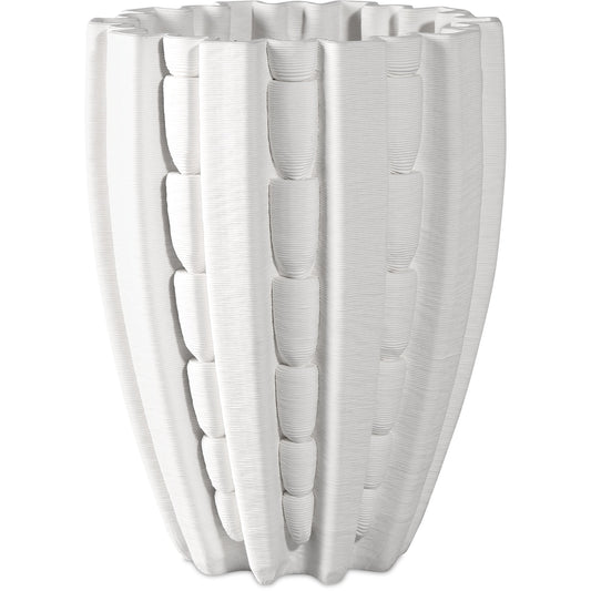 Fluted Vase by Currey and Company in white. Made from ceramic in a modern style.