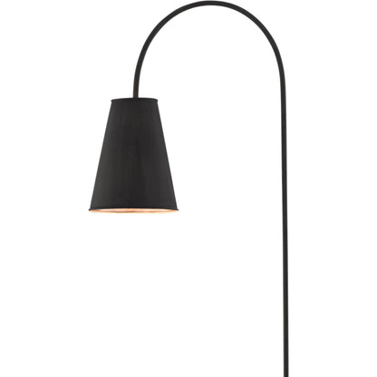 Lotz Floor Lamp by Currey and Company in black iron, silver leaf, polished concrete. Made from wrought iron, concrete in a modern style.
