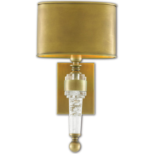 Lindau Wall Sconce by Currey and Company in antique brass. Made from metal, optic crystal in a transitional style.