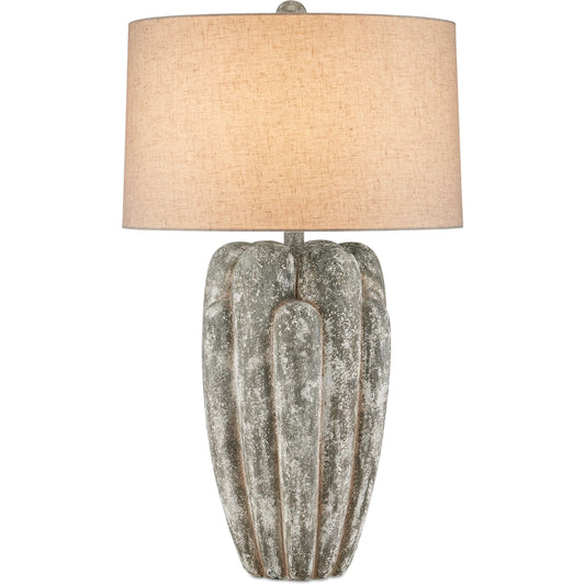 Buttress Table Lamp by Currey and Company in dark gray, white texture. Made from composite in a unique style.