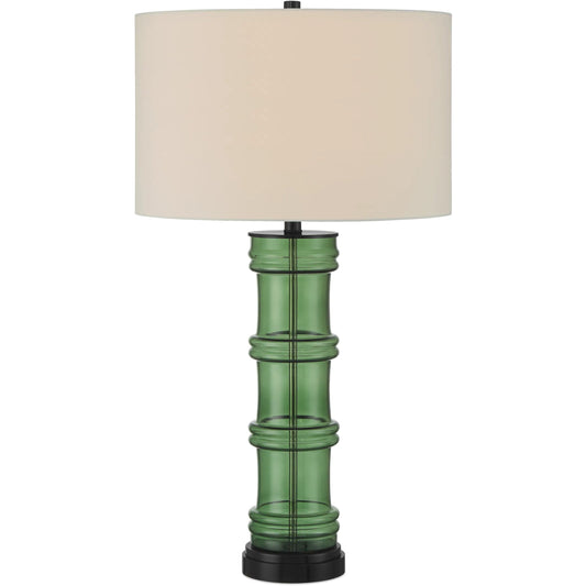 Balsam Table Lamp by Currey and Company in green, glossy black. Made from glass, optic crystal in a unique style.