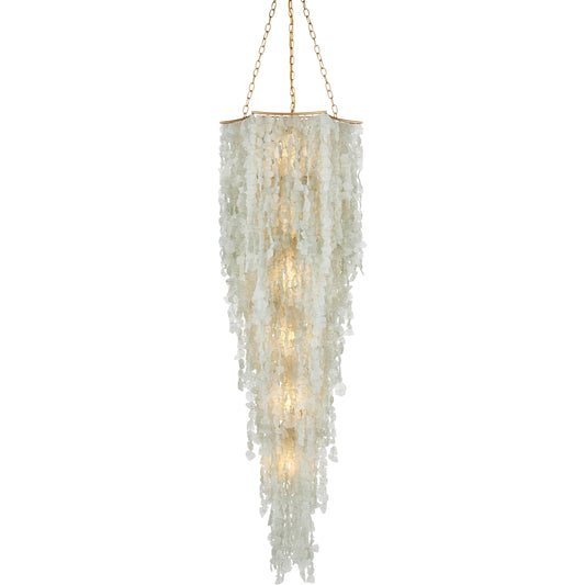 Verre De Mer Chandelier by Currey and Company in seaglass, contemporary gold. Made from glass, wrought iron in a unique style.