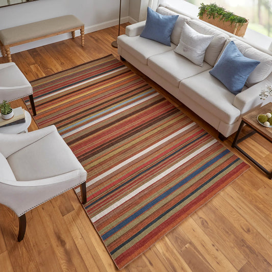 Silva Transitional Stripes Rug - I0500 by Feizy in red, brown, gray. Made from wool in a unique style.