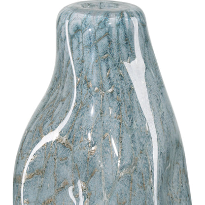 Tyne Vase by Currey and Company in pale blue, gold. Made from glass in a modern style.
