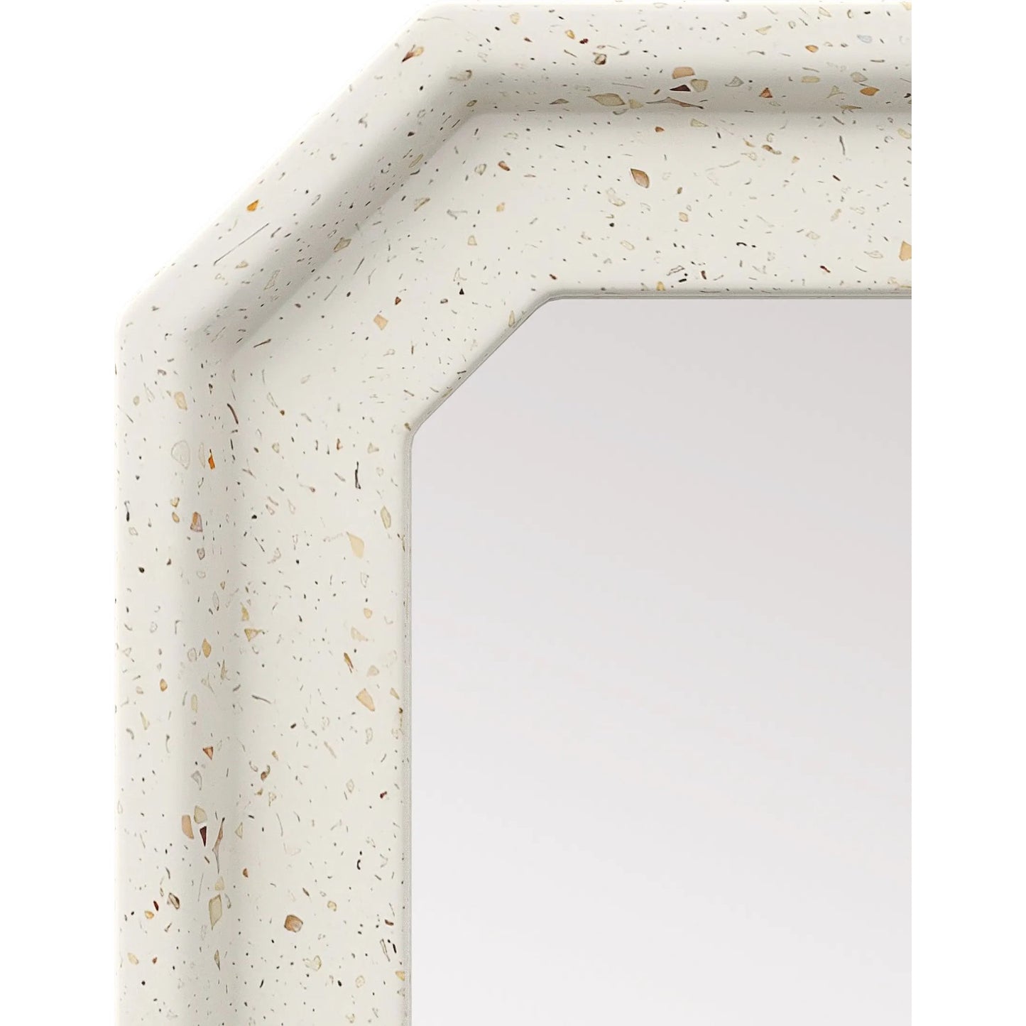 003 SI-2386992 | Closeup | Carson Mirror by Currey and Company in ivory terrazzo. Made from fiber concrete, stone, shells, glass in a transitional style.