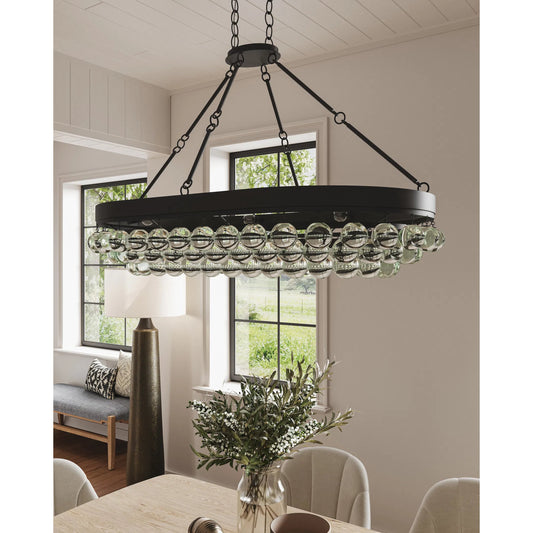 Balthazar Ceiling Mount by Currey and Company in french black. Made from wrought iron, glass in a modern style.