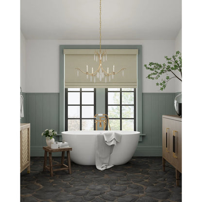 Marshallia Chandelier by Currey and Company in rustic gold, faux rock crystal. Made from wrought iron, glass in a transitional style.