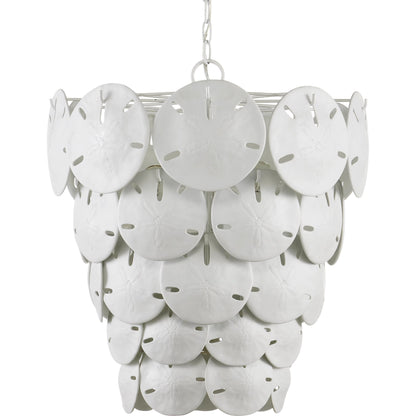 Tulum Chandelier by Currey and Company in white, sugar white. Made from bone china, wrought iron in a modern style.