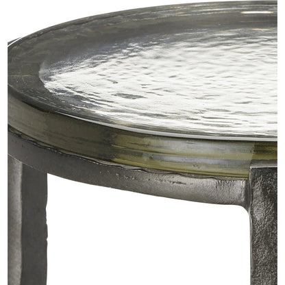 Acea Drinks Table by Currey and Company. Made from cast aluminum, cast glass in a modern style.
