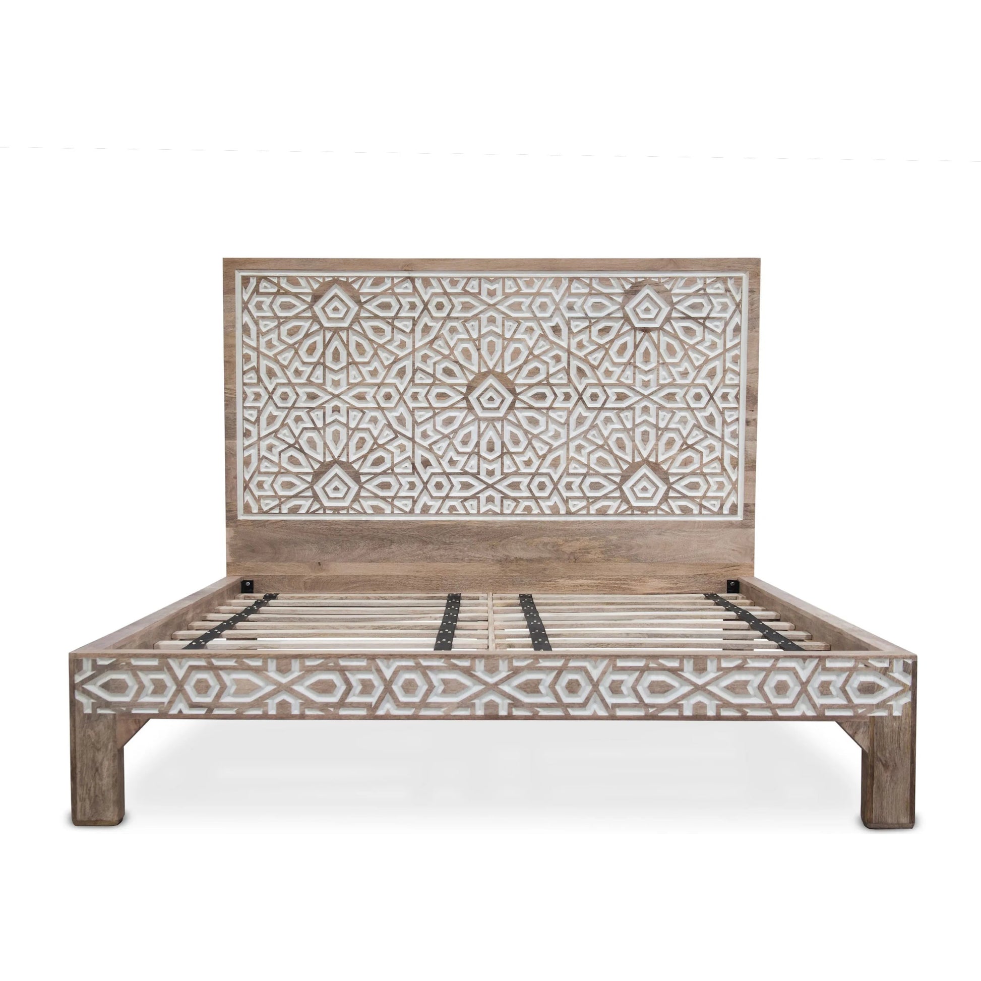 Haveli Bed by World Interiors in white. Made from mango wood in a eclectic & global style.