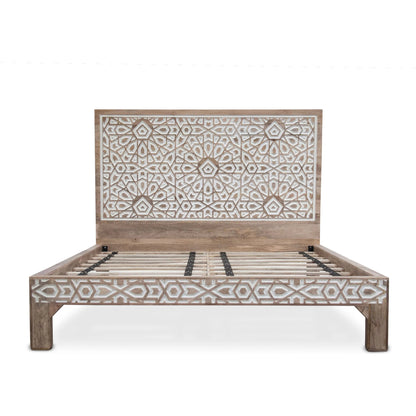 Haveli Bed by World Interiors in white. Made from mango wood in a eclectic & global style.