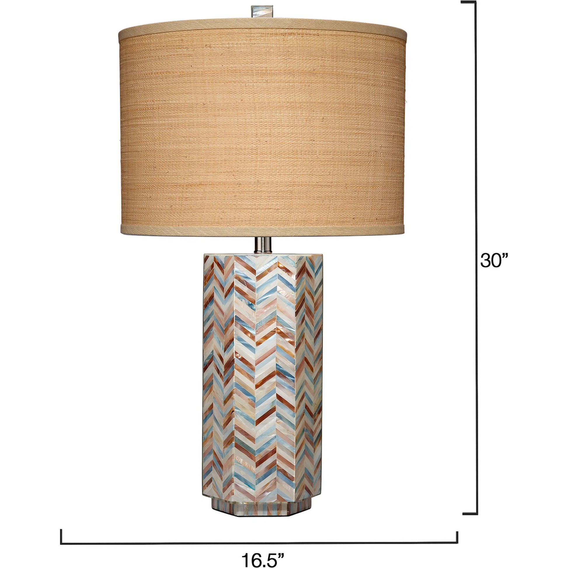 Lucille Table Lamp by Jamie Young in blue and mixed blue, white, light red mother of pearl. Made from mother of pearl, acrylic, mdf in a eclectic & global style.