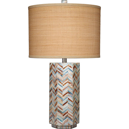 Lucille Table Lamp by Jamie Young in blue and mixed blue, white, light red mother of pearl. Made from mother of pearl, acrylic, mdf in a eclectic & global style.