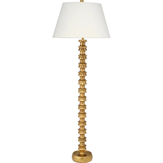 Melrose Floor Lamp by Jamie Young in gold and gold leaf. Made from metal in a unique style.